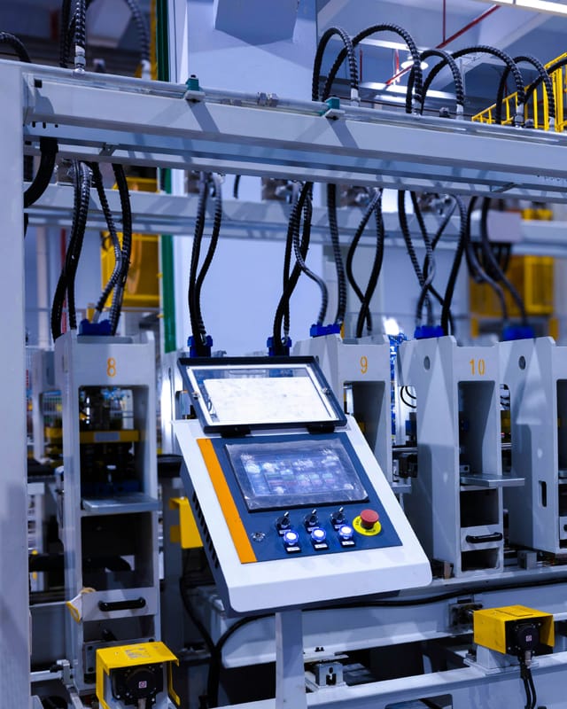 Panel de control y automatización en una línea de producción industrial