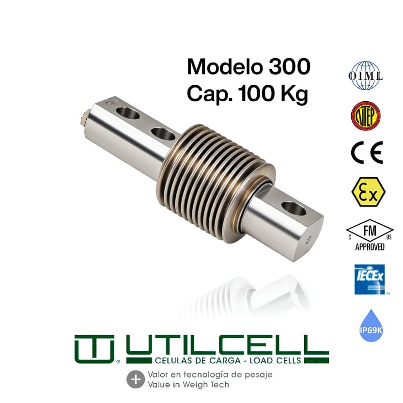 Celda de carga tipo fuelle Utilcell modelo 300 de 100 kg
